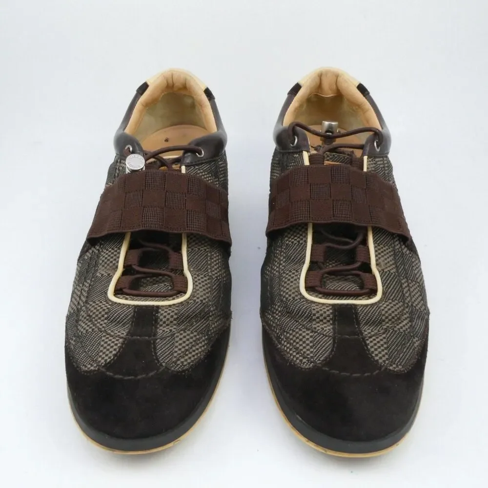 Louis Vuitton Men's Size US 6.5 Damier Ebene Chrono Sneaker Suede Leather Trim
